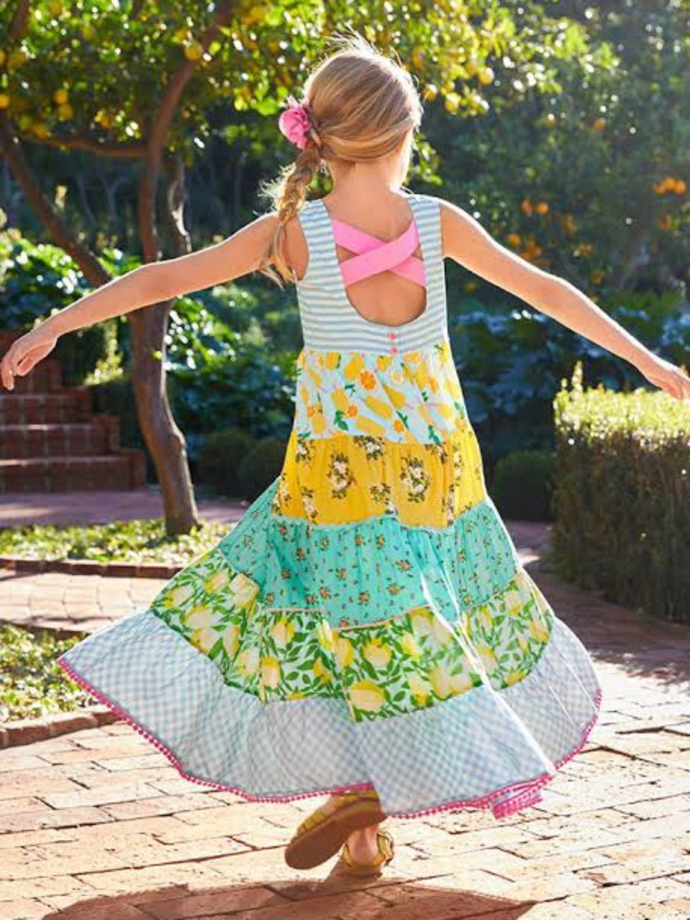 Matilda Jane Sweet Trip Tiered Cotton Maxi Sun Dress Lemon Flowers 14